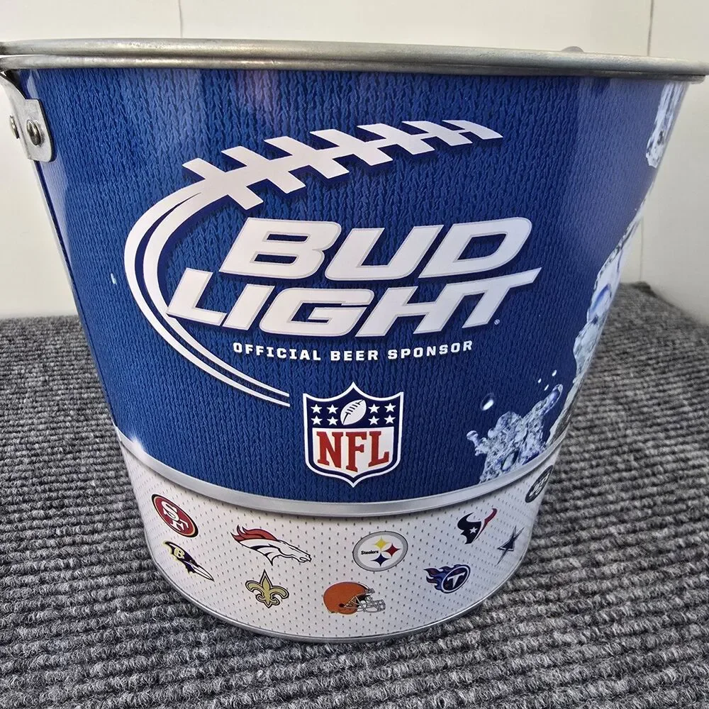 Bud Light NFL Logo Metal Ice Pail Beer Bucket Bar  9